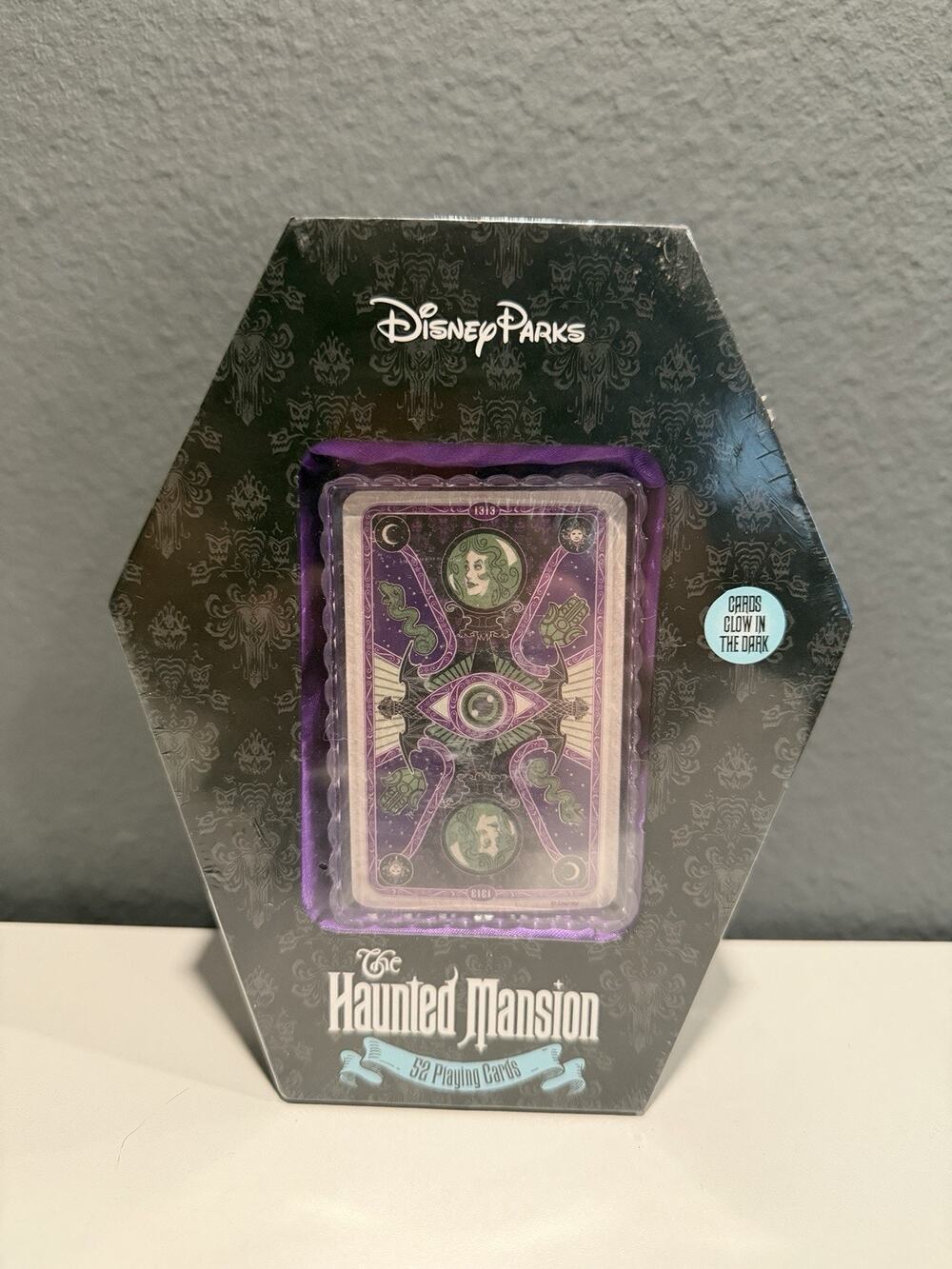 Disney Parks Haunted Mansion Glow-In-The-Dark Playing Card Set Coffin Box New